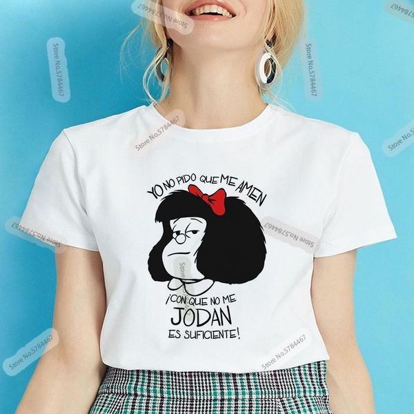 

cartoon toda mafalda t shirt women harajuku funny letter print cute short sleeve fashion kawaii casual streetwear female, White