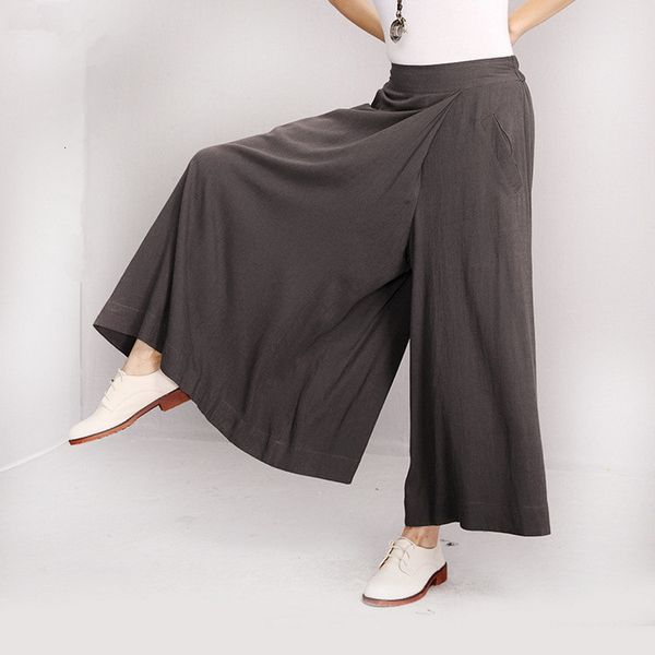 

2021 new casual spring women's loose high waist wide leg linen pants women trousers cotton pantalon sg4h, Black;white