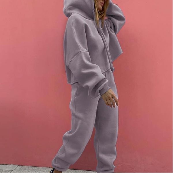 

losse sport vrouwen trainingspak womens tracksuits pak trekkoord capuchon korte trui vrouwelijke 2 stuk sets fashion streetwear casual lady, Gray