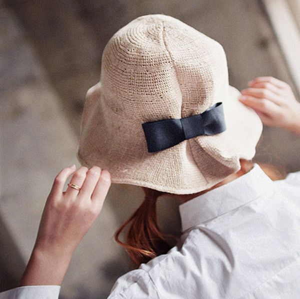 

new fisherman's fashion bow linen hook knit folding and fresh basin hat girl