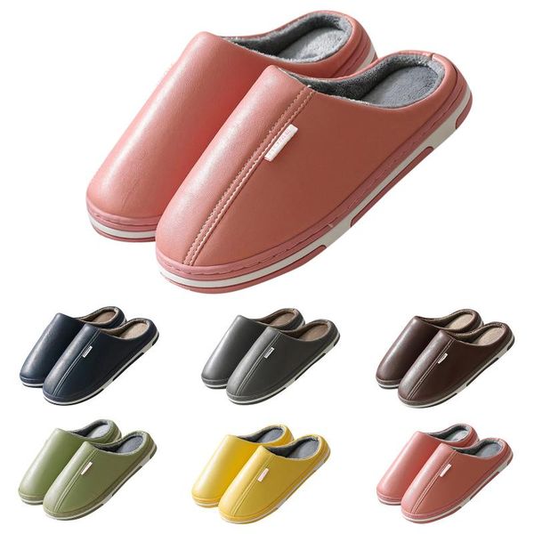 

slippers men womens couples memory foam fluffy fur soft warm scuff house shoes indoor pu waterproof walking cotton slipper, Black