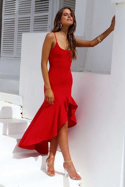 

popular irregular 2021 new summer ruffle strap open back dress women's wear hot, White;black