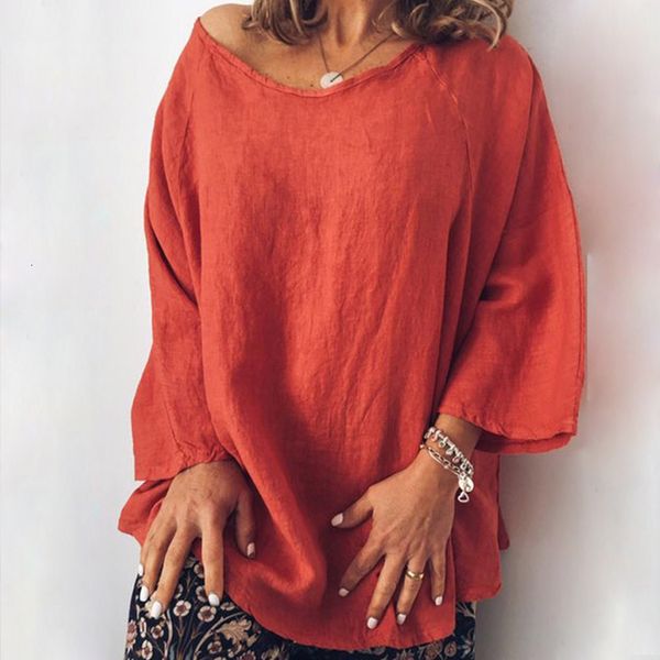 

2021 new women long sleeve o-neck t-shirt autumn cotton linen t shirts casual solid tees d8w3, White