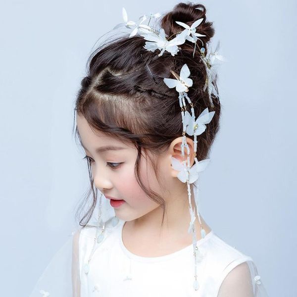 

2/4pcs kids chinese butterfly long tassel hairpin hairpin hair clip accessory for girls headwear, Slivery;white