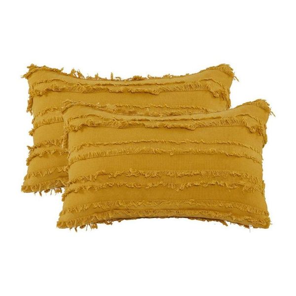 

pillow case 2pcs boho throw covers cotton linen striped jacquard pattern cushion for sofa couch 12x20 inch yellow