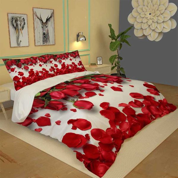 

bedding sets 3d digital printing personality design version red rose quilt cover pillowcase children size
