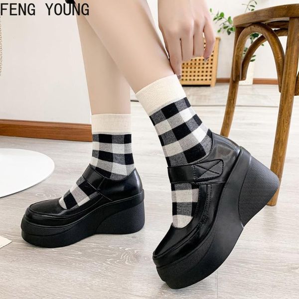 

dress shoes women platform lolita patent leather mary janes buckle girls thick sole ladies, Black