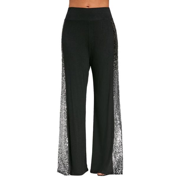 

women's pants & capris ostrich fashion women casual wide leg gradient shiny sequins insert maxi trousers pantalon femme streetwear t22, Black;white