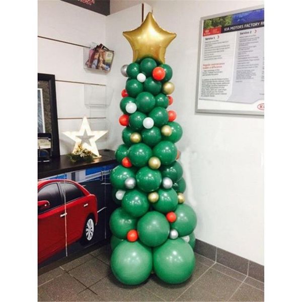 

party decoration navidad latex metal silver green pentagram balloon garland pillar christmas globos tree xsmas decor for home year 2021