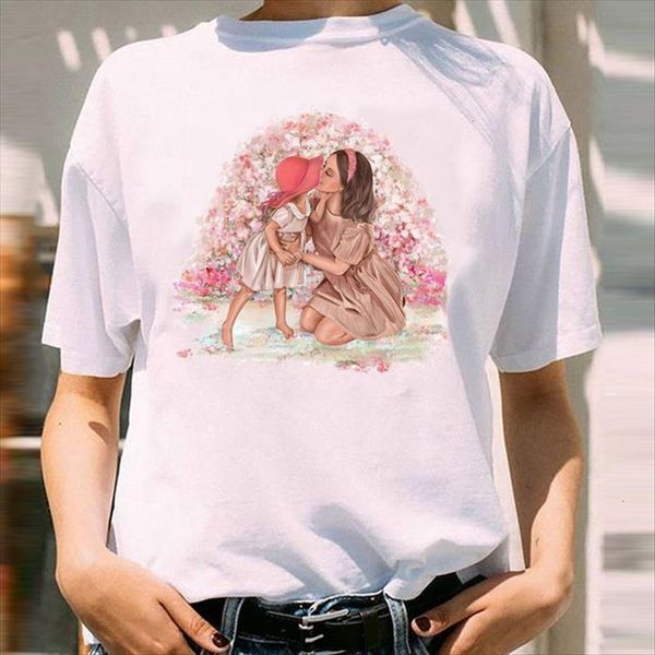 

graphic spring summer girl daughter women t shirts floral flower mom mama mother cartoon print female clothes tees, White