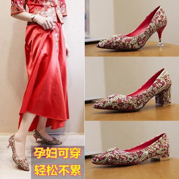 

luxury dress shoes xiuhe chine bride sho suede red high heels 5cm wedding pregnant women can wear soft sol in summer, Black