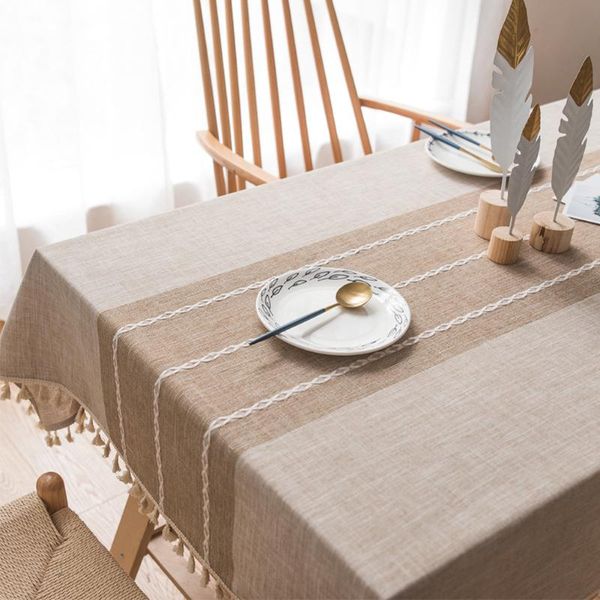 

table cloth plaid decorative linen tablecloth with tassel waterproof wedding dining cover tea
