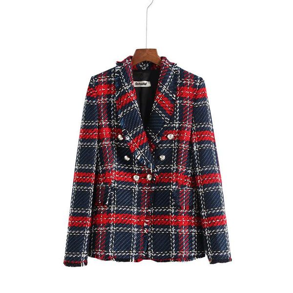

women's suits & blazers geckoistail women fashionable coat 2021 autumn plaid notched double breasted female street blazer outerwear, White;black