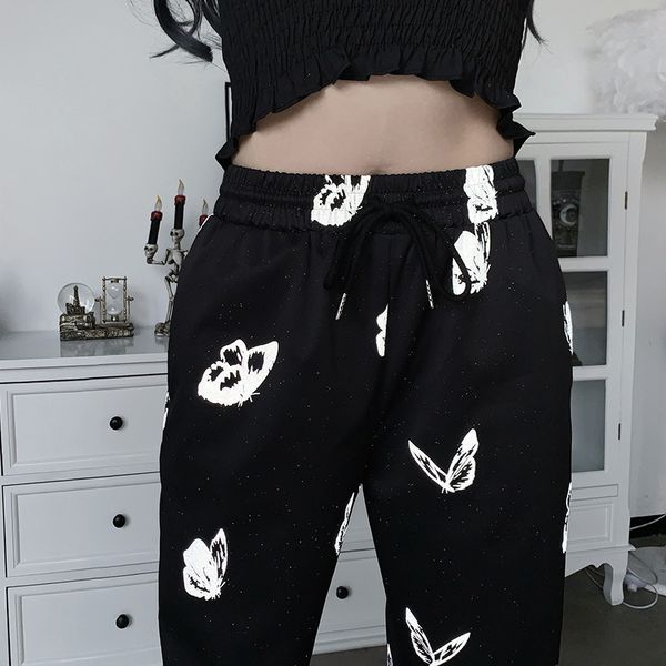 

2020 punk style butterfly black joggers harem trousers fashion women high waist baggy street motor biker hip hop sport pants