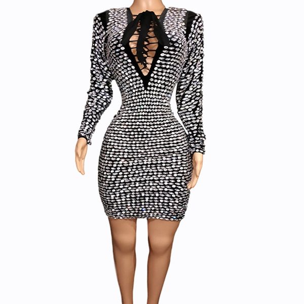 

sparkly silver rhinestones short dress black velvet big stones singer performance outfit nightclub birthday party dresses, Black;red