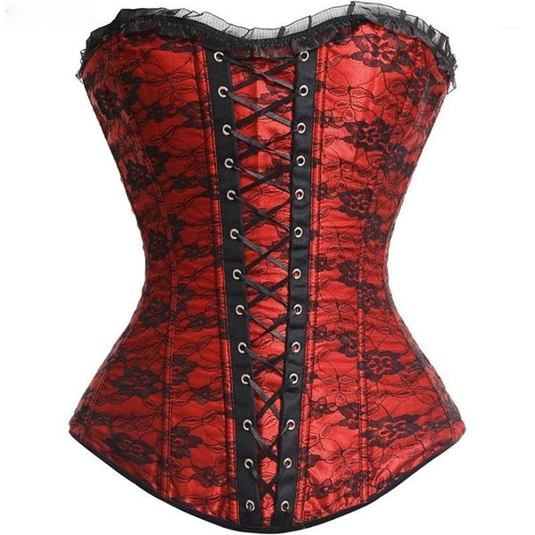 

bustiers & corsets lady overbust corset bustier women's lace up boned plus size gothic burlesque floral corselet red s-6xl, Black;white