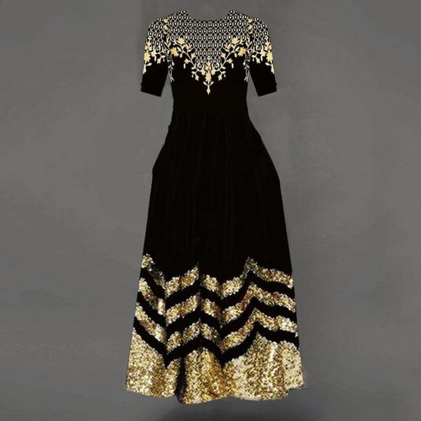 

casual dresses slim gorgeous high waist half sleeve ball gown high-end long dress o neck for gathering, Black;gray