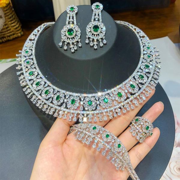 

earrings & necklace kellybola luxury dubai bracelet ring jewelry set ladies wedding cubic zircon cz bridal boutique 4pcs, Silver