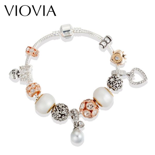 

charm bracelets viovia bracelet & bangle pearl love heart beads 17cm 18cm 19cm 20cm 21cm b16175, Golden;silver