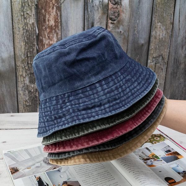 

wide brim hats 2021 solid color wash hat korean fashion fisherman spring and summer all-match sun japanese small fresh, Blue;gray