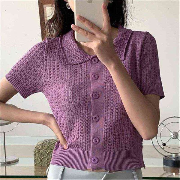 

streetwear womens sweater lapel hollow out short sleeves knitted casual elastic chic basic all match solid fashion sweaters, White;black