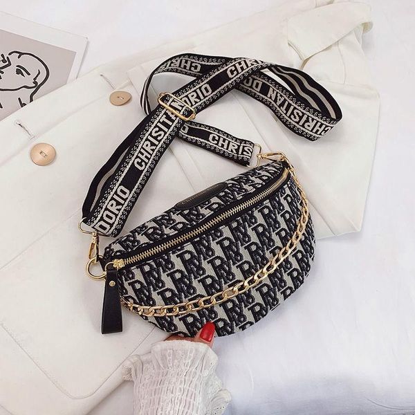 

waist bags fashion casual packs multilayer zipper fanny pack canvas for women stitching black and white phone sachet belt pouch