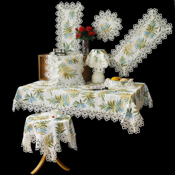 

table cloth pastoral lace rectangular european green leaf flowers tablecloth runner home party banquet decoration cover