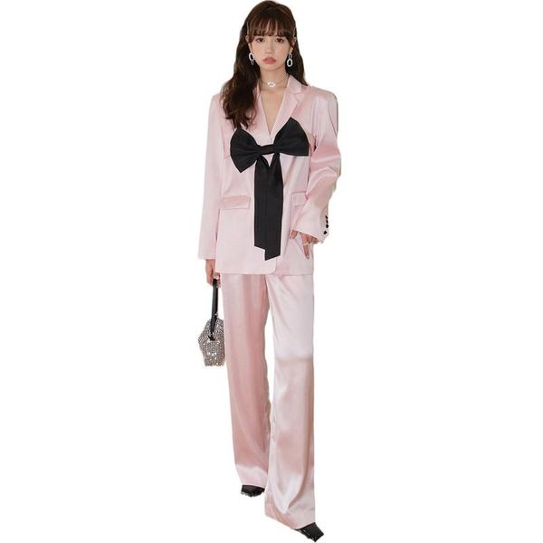 

women's two piece pants getspring women set blazer pant sets color matching pink jacket high waist long casual two-piece suit 2021, White
