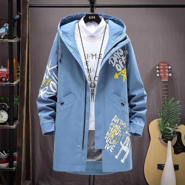 

men's jackets long jacket men print fashion spring harajuku windbreaker overcoat male casual outwear youth hip hop streetwear trench co, Black;brown