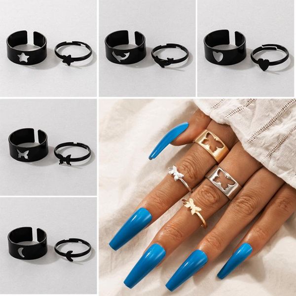 

wedding rings 2021 trendy butterfly dolphin joint ring sets for women adjustable geometric star moon heart metal couples jewelry, Slivery;golden