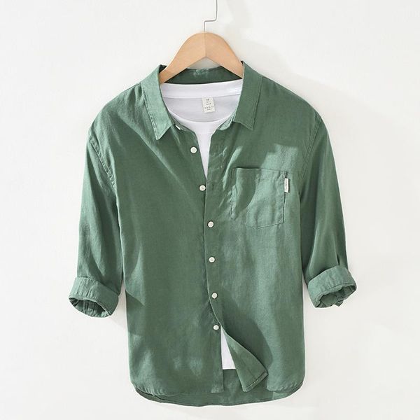 

men's casual shirts 1806 summer men linen breathable comfortable fashion urban fresh loose three quarter sleeve pocket lapel male, White;black