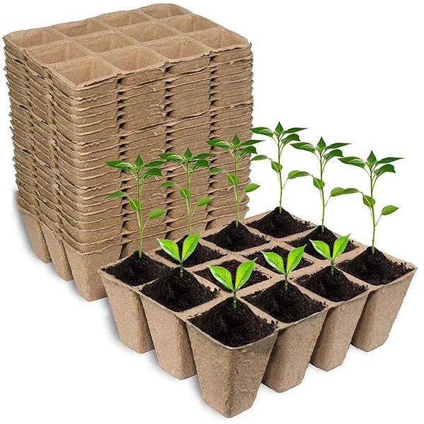 

planters & pots seed inlet peat pot, 24 pcs (288 cells) biodegradable germination seedling tray for indoor and outdoor plants