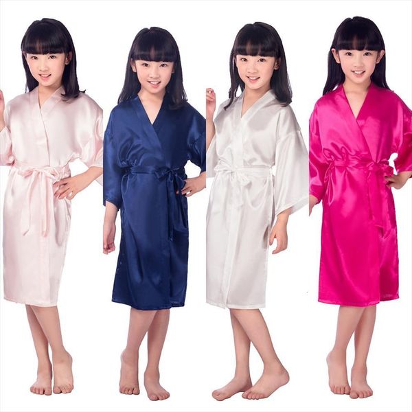 

b16811 silk kid robe women sleepwear kimono robes bridesmaid dress children bathrobe baby clothes childrens, Black;red