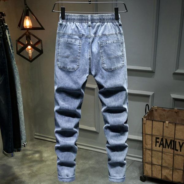 

men's jeans plus size 10xl 9xl 8xl 7xl 6xl xxxxxl men elastic hole jean small feet pencil pant fashion street male denim trousers, Blue