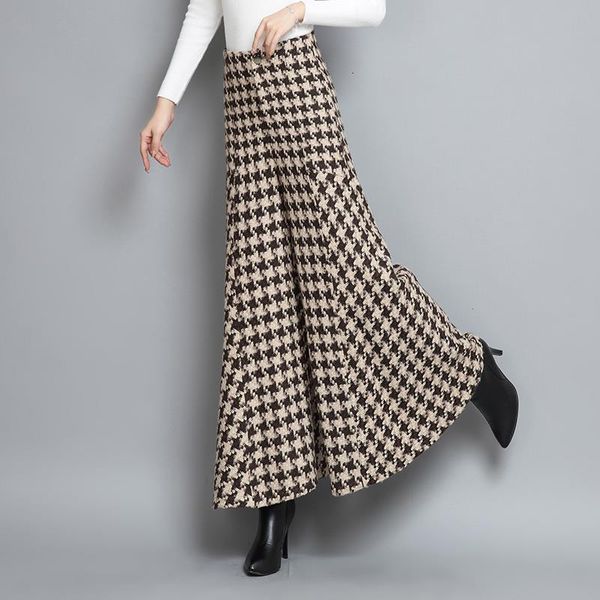 

2021 new three lanes of loose capri-pants... autumn skirt feminine winter flare... vintage high-fashion pants... plaid pants, long legs... o, Black;white