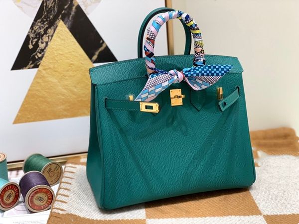 Birkinbag Half Elmet Borsa BirkinBagagalità all'ingrosso di alta qualità in pelle Epsom in pelle verde Kiwi Designer di colori verdi Bag25cm Cera cucitura in oro argento HA