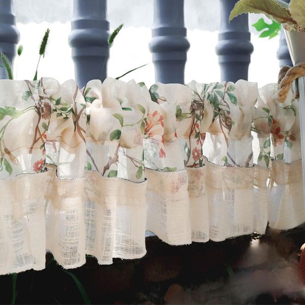 

curtain & drapes customized 2021 american pastoral coffee floral printed kitchen short sheer curtains window valance xmas decor