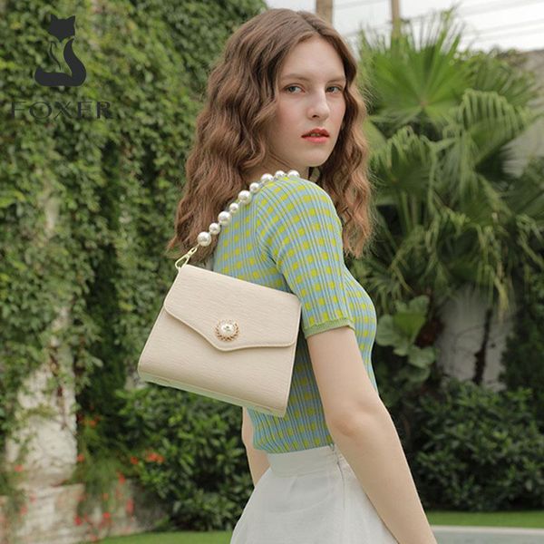 

evening bags foxer shoulder 2021 underarm mini handbag fashion genuine leather handle bag women baguette purse with pearl strap