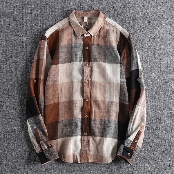 

2021 flax european and american large plaid youth ins fashion versatile long sleeve casual shirt man wear 0599 s78d, White;black