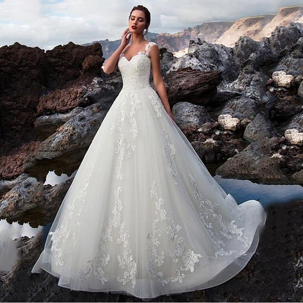 

2021 new illusion a-line wedding es lace up back bridal gowns formal customized vestidos de mariage gorgeous 6enc, White