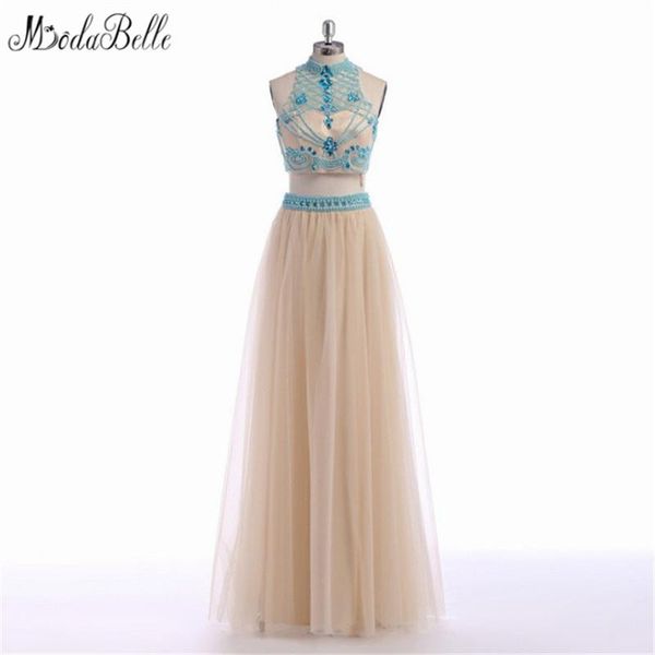 

party dresses modabelle long dress prom 2021 two pieces high neck girls sleeveless tulle crystal pearls special occasion gowns, White;black