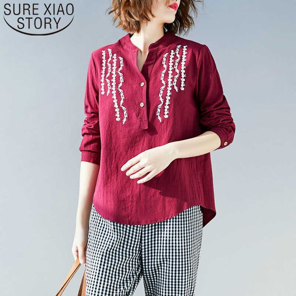 

women blouse and harajuku ladies white shirt blouse off shoulder long sleeve shirts embroidery stand 3213 50 210527