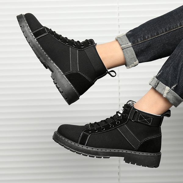 

american spring clunky sneakers ankle martin boots fall motorcycle canvas shoes men fashion youth outdoor denim footwear, Black