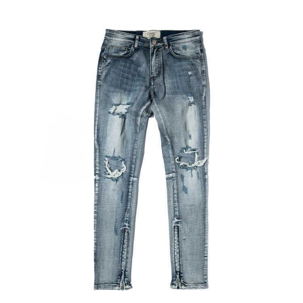 

men's jeans jeans with holes washed in water cat beard fo, Blue
