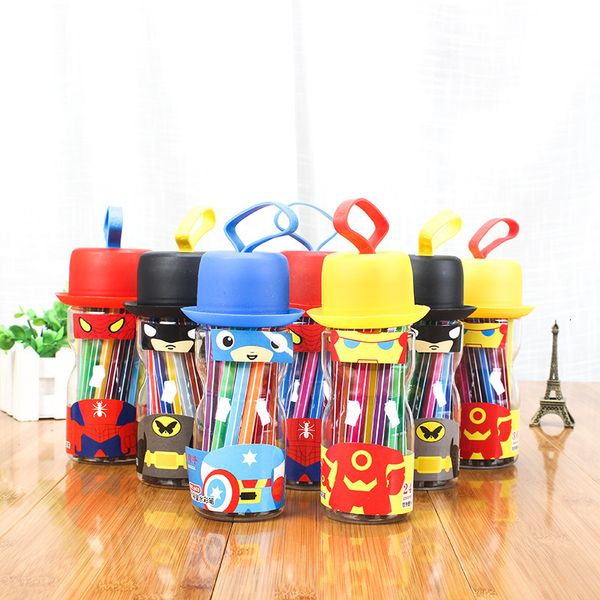 

painting pens children's watercolor set korean cartoon pen 12 color barrel washable painting brush primary school stationery, Black;red