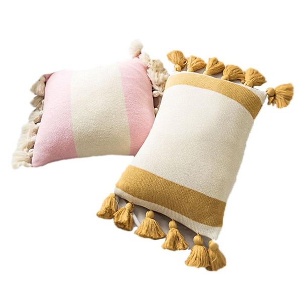 

cushion/decorative pillow nordic stripe style tassel multi color custom cushion 45*45cm cotton shell