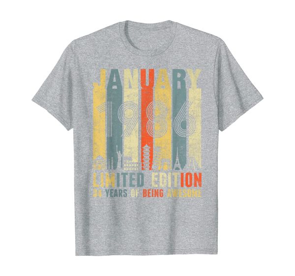 

january 1986 vintage funny 34th birthday gift t-shirt, White;black