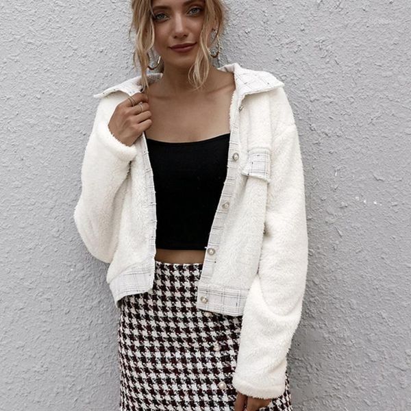 

women's solid color button lapel pocket wool coat white jackets, Black;brown