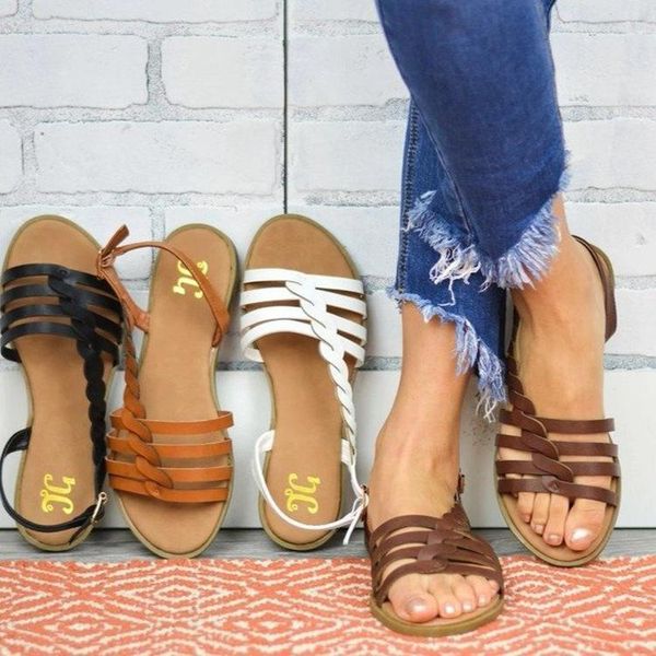 

sandals bohemian style buckle flat shoes women's large woven fashion all-match personality trend selling, Black