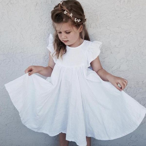 

summer dresses for girls solid ruffle sleeve dress 1-7 years kids baby princess dresses casual children clothes, Red;yellow